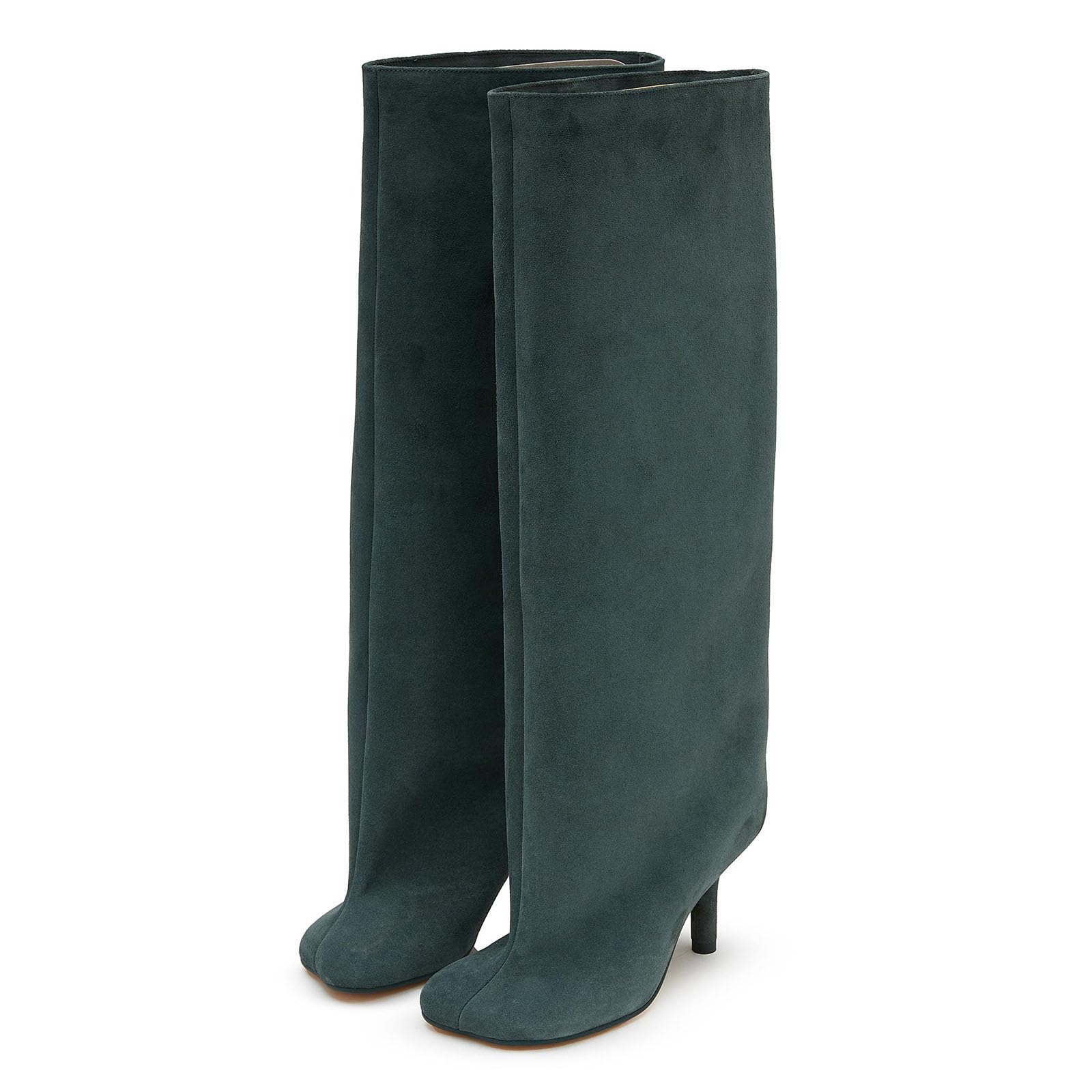 Yishaweiqi Camel Suede Knee High Boots for Women Square Toe Stiletto Heel Long Boots Wide-Calf Stylish Comfortable Fall