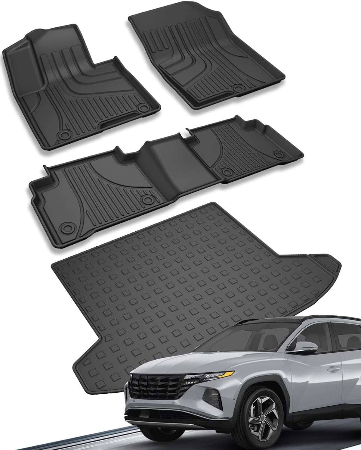 Floor Mats Fit for Hyundai Tucson 2026 2025 2024 2023 2022 Floor Liners & Cargo Mat (Not PHEV) - Custom Fit TPE Heavy Duty All Weather Floor Mats Cargo Liner for Tucson Accessories Black