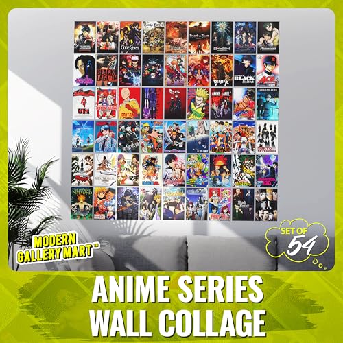 Image of MODERN GALLERY MART Pack of 54 Anime Series Wall Collage Kit Posters - 4 x 6 Inches Posters for Wall Decoration - Wall Art For Bedroom, Office, Living room, Dorm room - Glue Dots Included