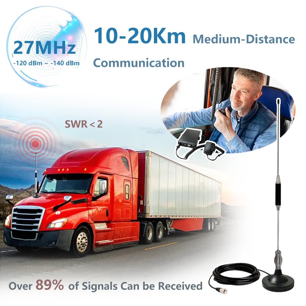 Antenna CB Magnetica 27 Mhz per Auto, Camion | Universale per Radio CB Midland, Uniden, President, Cobra,Alan | Con 5m RG58-Cavo, Connettore UHF PL259 & BNC, Ø95 mm Base Calamita, Alta 67cm