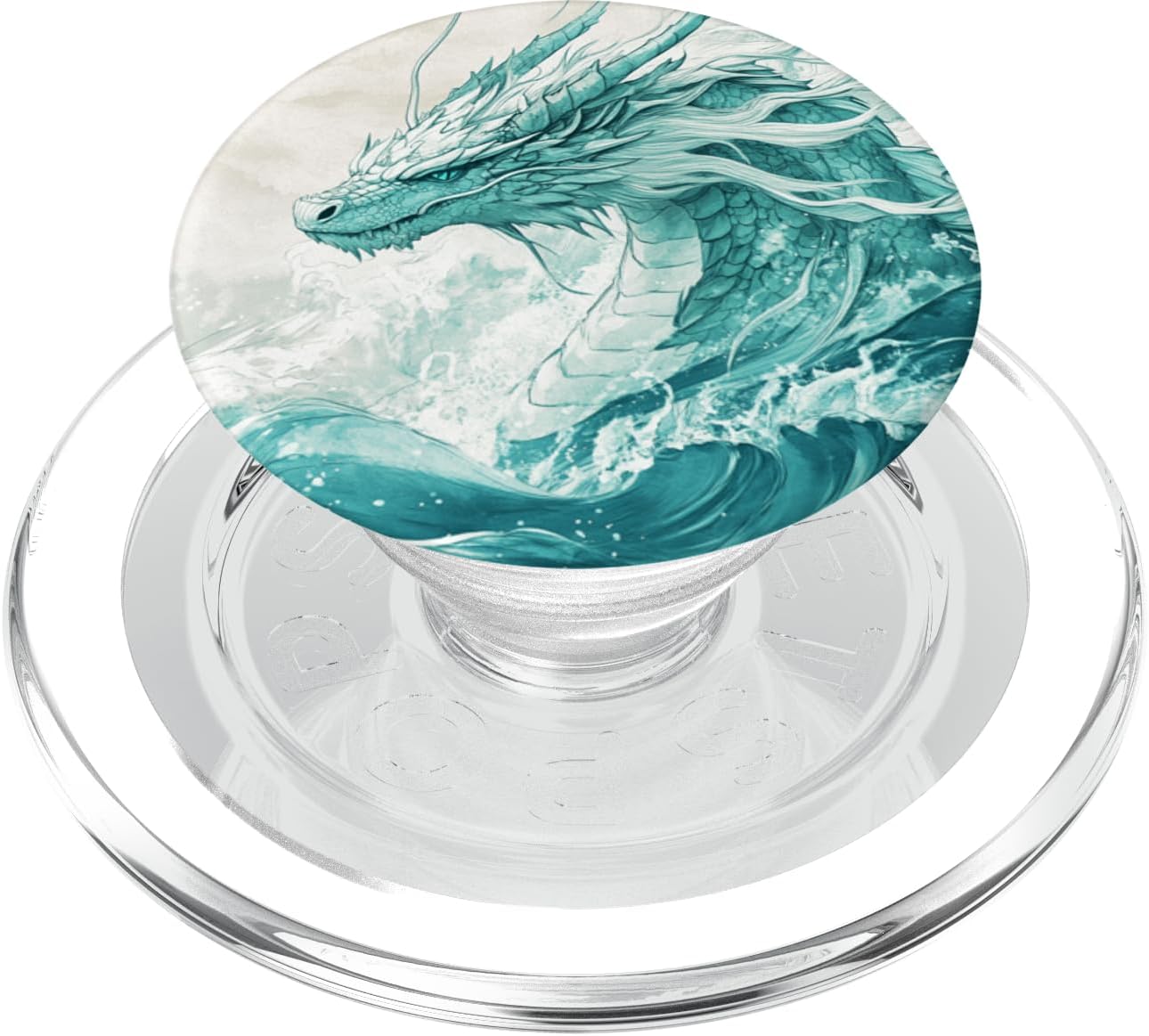 Teal White Dragon Art Fantasy Design PopSockets PopGrip for MagSafe