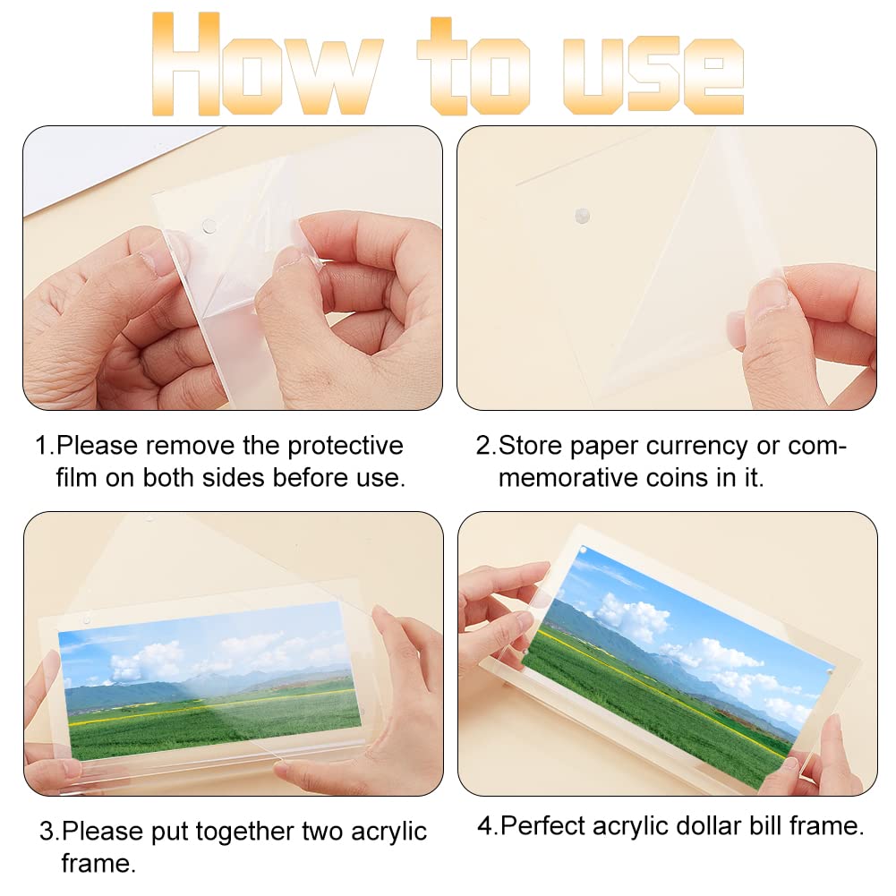 WEBEEDY 4 Pz Acrilico Dollar Bill Holder Manicotto d'argento per Fatture Carta Moneta Titolare per Collezionisti Carta Espositore