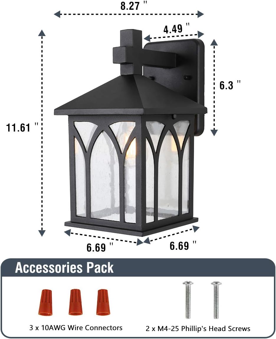 Blасk Frіdау 🔥 Goalplus Outdoor Light fixtures Wall Mount 2 Pack Wall Lantern, Exterior Wall Lantern for Porch in Black Finish with Clear Seeded Glass, 11 1/2 High, LM3608-DNS-2P