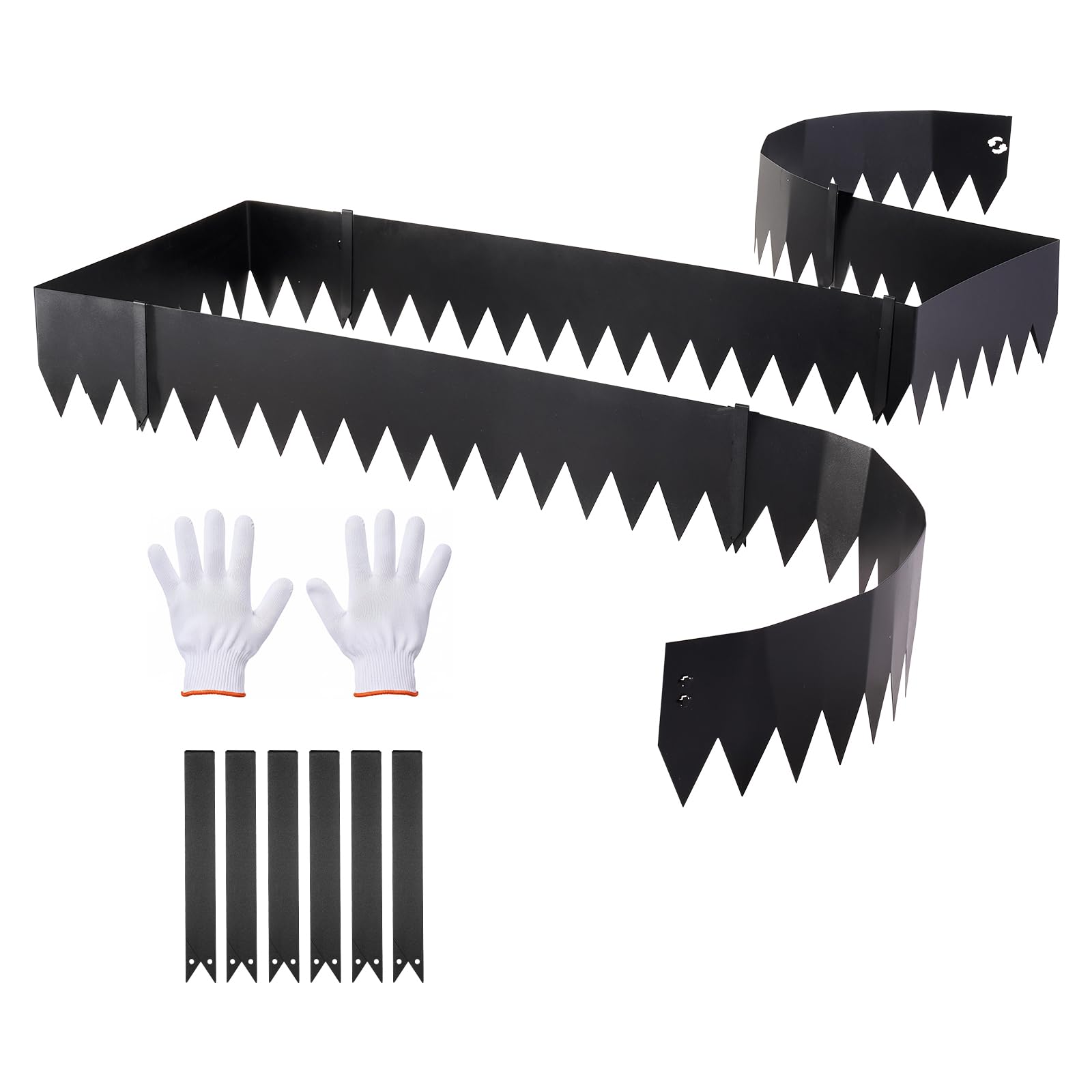 VEVOR Galvanized Steel Landscape Edging, 6-Pack 40 x 8 Inch Metal Edging for Landscaping with 6 Mounting Clips, Bendable Metal Garden Edge Border for Flower Bed, Yard Pathway, Black