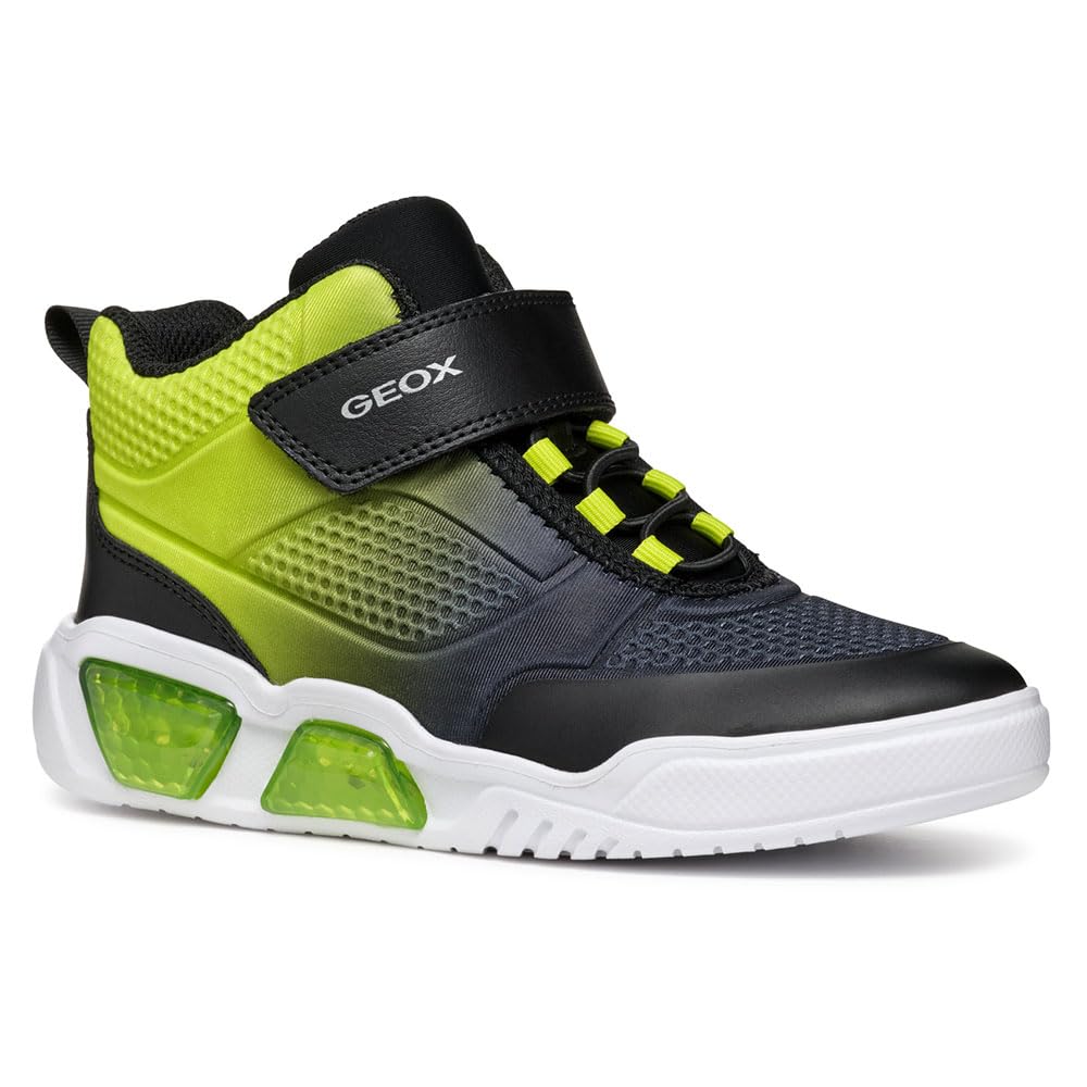 Geox J ILLUMINUS BOY B Sneaker, Black/Lime, 0.5 UK
