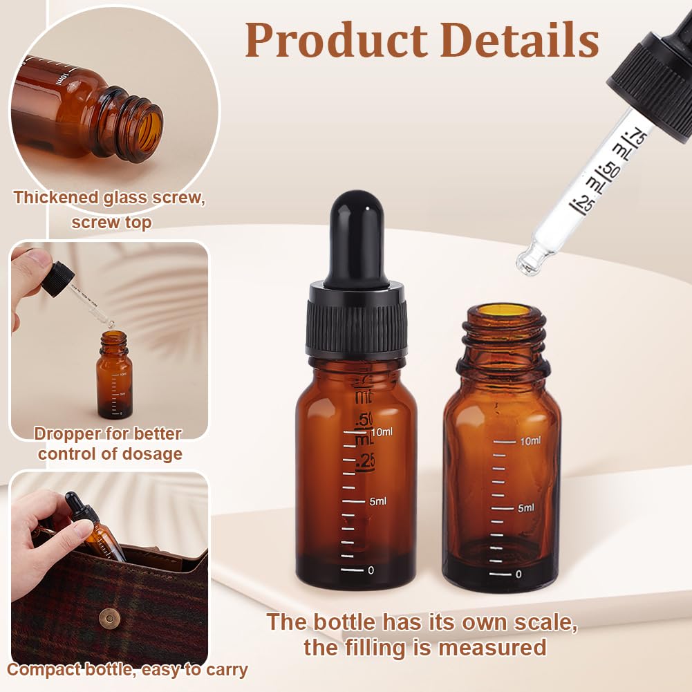 PH PandaHall 10ml Glass Dropper Bottle 12pcs Glass Bottles with Droppers Brown Dropper Bottles with Labels and Funnel Glass Tincture Bottles with Graduated for Essential Oils Perfumes Aromatherapy - Image 3