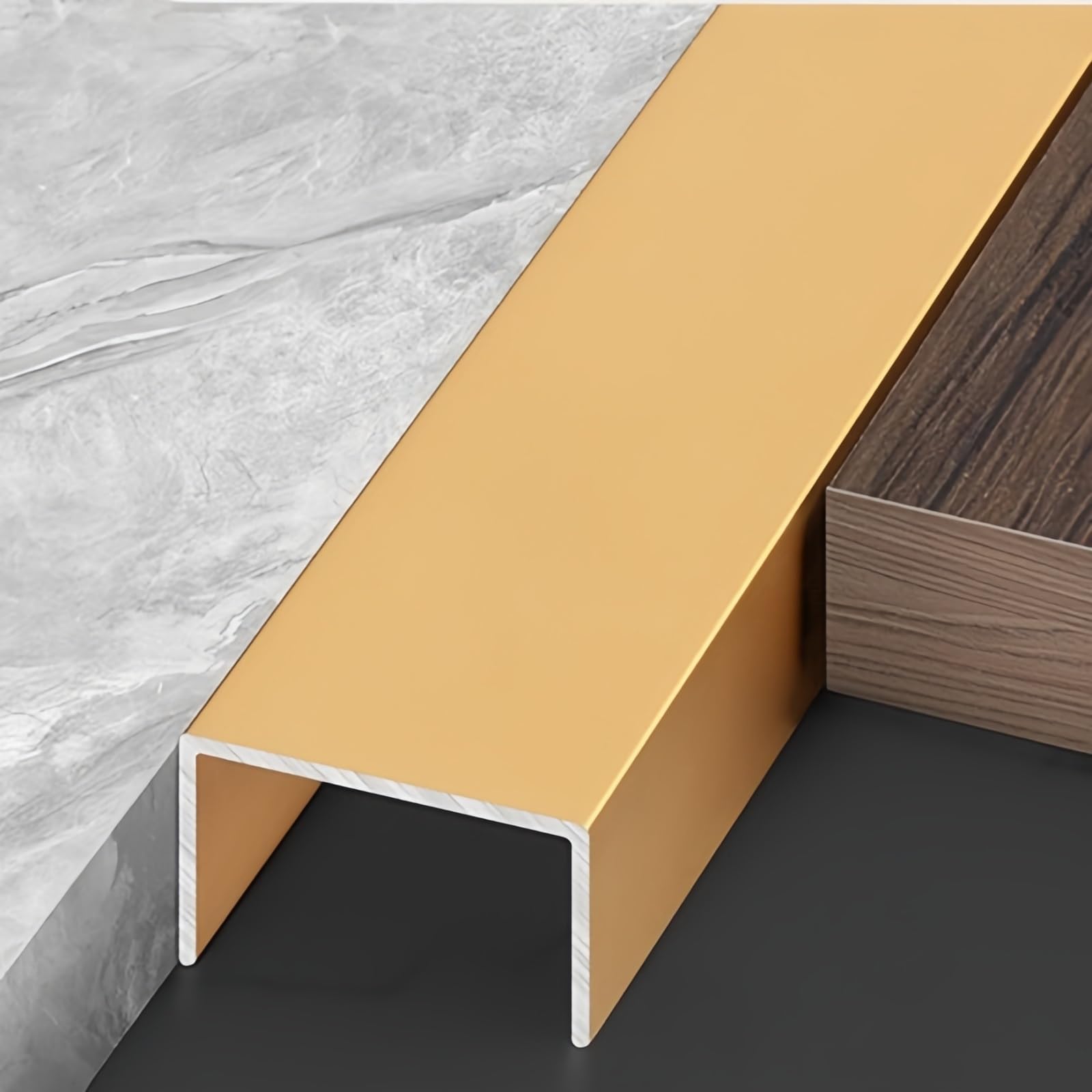 Coayuou Edging Strip 100cm* 3 Pcs U Channel Edge Trim Aluminum Floor Edging Edge Guard Protector For Smooth, Sharp Edges Perfect For Kitchen, Bathroom & Flooring Projects(Gold,5mm) โ image 1