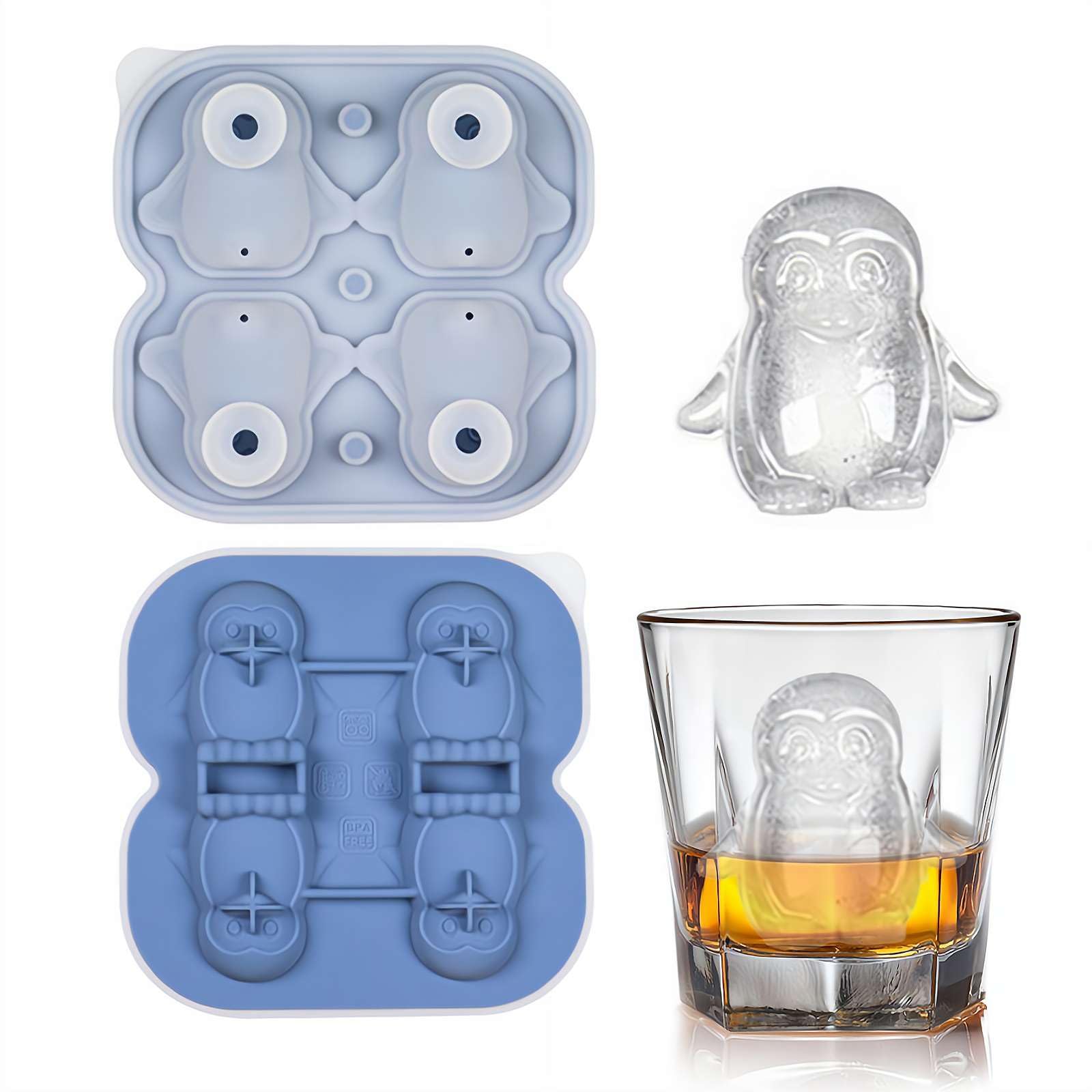 6-Cavity 3D Animal Silicone Ice Cube Mold – Food-Grade Silicone with Integrated Funnel Lid, Leak-Proof Design for Penguins, Sheep, Cat Paw, French Bulldog & Labrador, BPA-Free