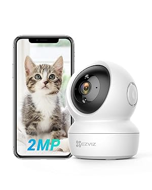 EZVIZ Indoor Camera 2.4GHz Wifi, Pet Camera, Baby Monitor, Motion Detection, Auto Tracking, Smart Night Vision, 2 Way Audio, Alexa Compatible, C6N WH