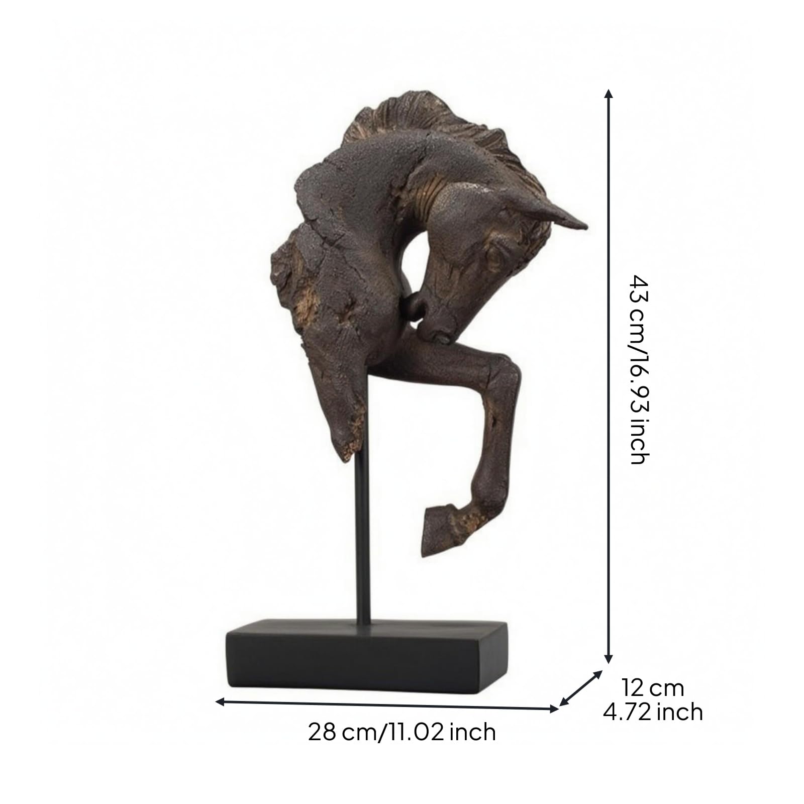 Milageto Estatua de Caballo Decorativa Busto Escultura Figura Ornamento con Silueta y Pátina Oscura Montaje en Soporte Negro para Escritorio y