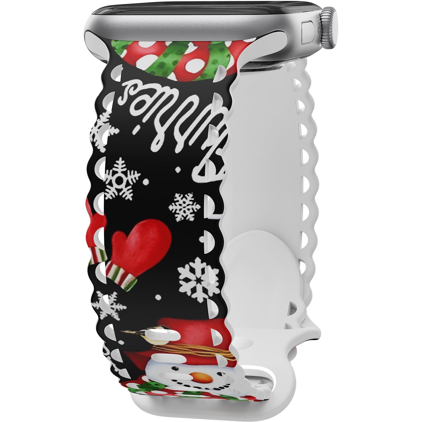 Compatible with Apple Watch Band 41mm 40mm 38mm 49mm 45mm 44mm 42mm Women, Christmas Hollow Soft Silicone Sports Strap For iWatch Ultra SE Series 10 9 8 7 6 5 4 3 2, Snowman-42