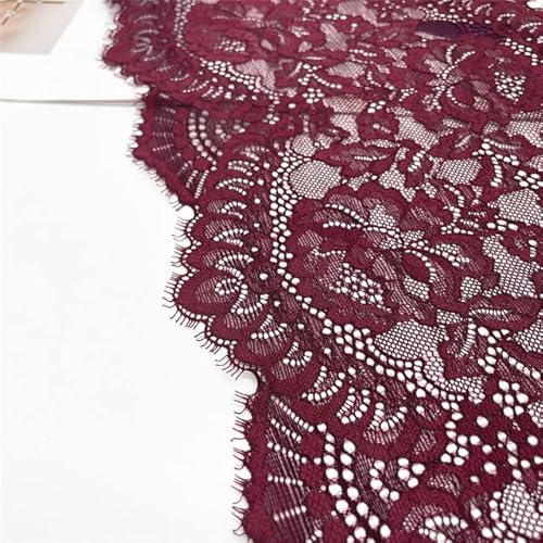 ZAZUZU 3 Yard/Lot Breite 23 cm Burgunderroter elastischer Wimpern-Spitzenbesatz für Kleidung, Rock, Saum, Unterwäsche, Nähen, Handwerk, DIY, Bekleidung, Stoffe, Spitze