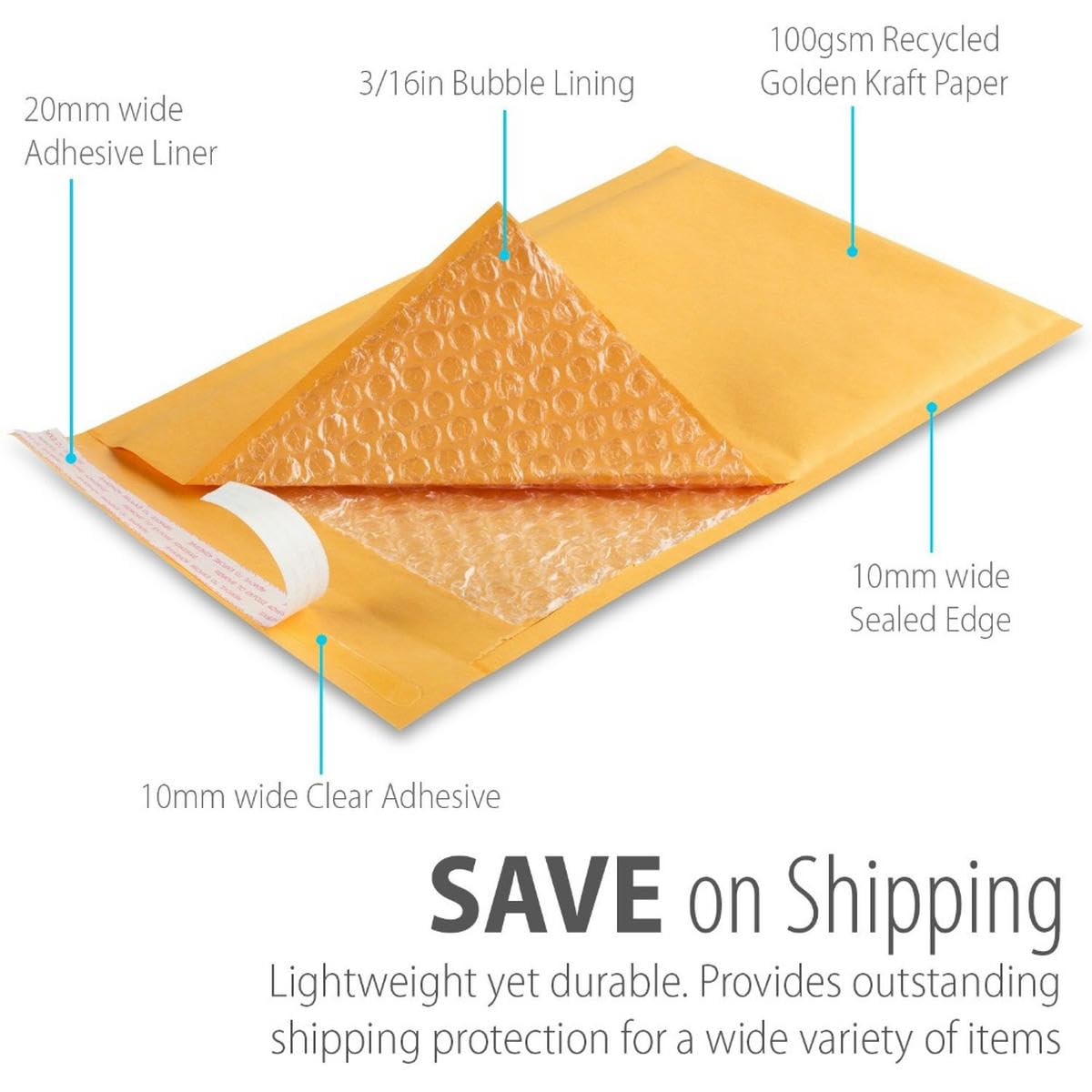 50 Stück/15 Größen, aus Kraftpapier, Papierverpackungsbeutel, gepolsterte Versandtaschen, Kurier-Aufbewahrungsbeutel, Braun, 140 x 160 mm
