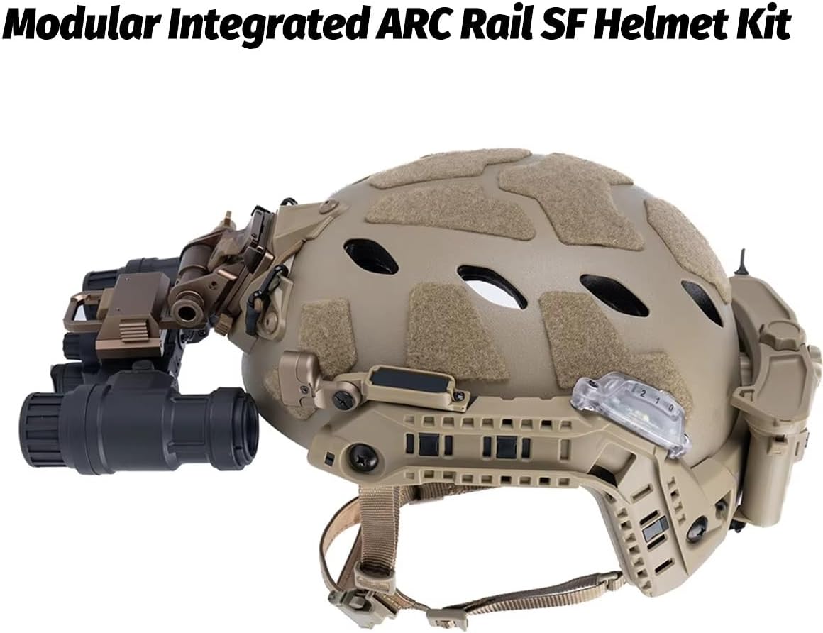 High-Cut Tactical Helmet Kit with ARC Rail Signal Light Illumination Light & Battery Box - Modular Integrated Set for Airsoft Paintball Shooting