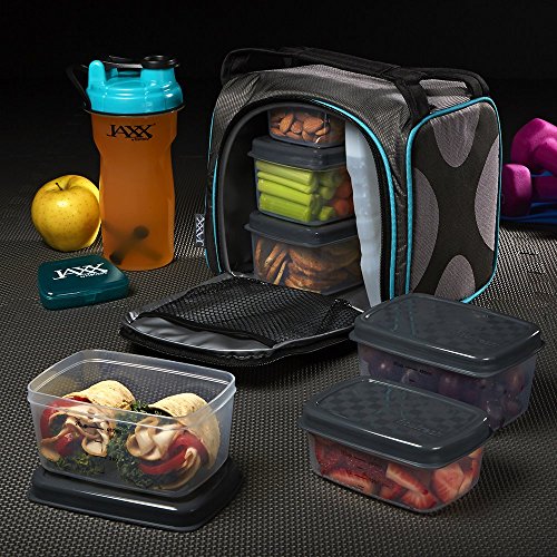 Fit and Fresh Original Jaxx FitPak Insulated Cooler Lunch Box, Meal Prep Bag with Portion Control Containers, Ice Pack, 28 oz Shaker, Standard, Teal - Thumbnail 2