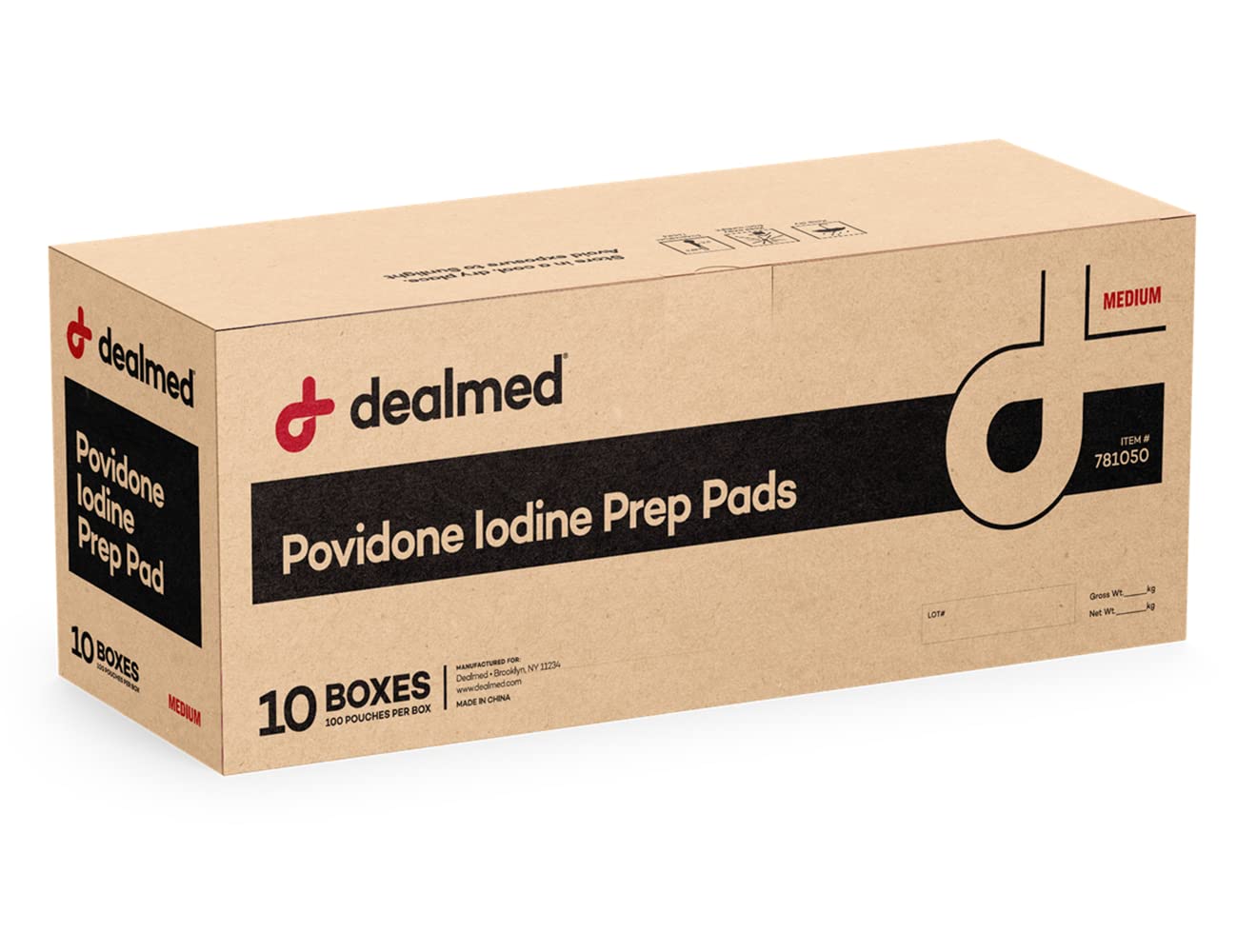 Dealmed Povidone Iodine Prep Pad 10% - Individually Sealed Packets Perfect for Wound Care and Portable First Aid Kits, 100/Box (Case of 10)