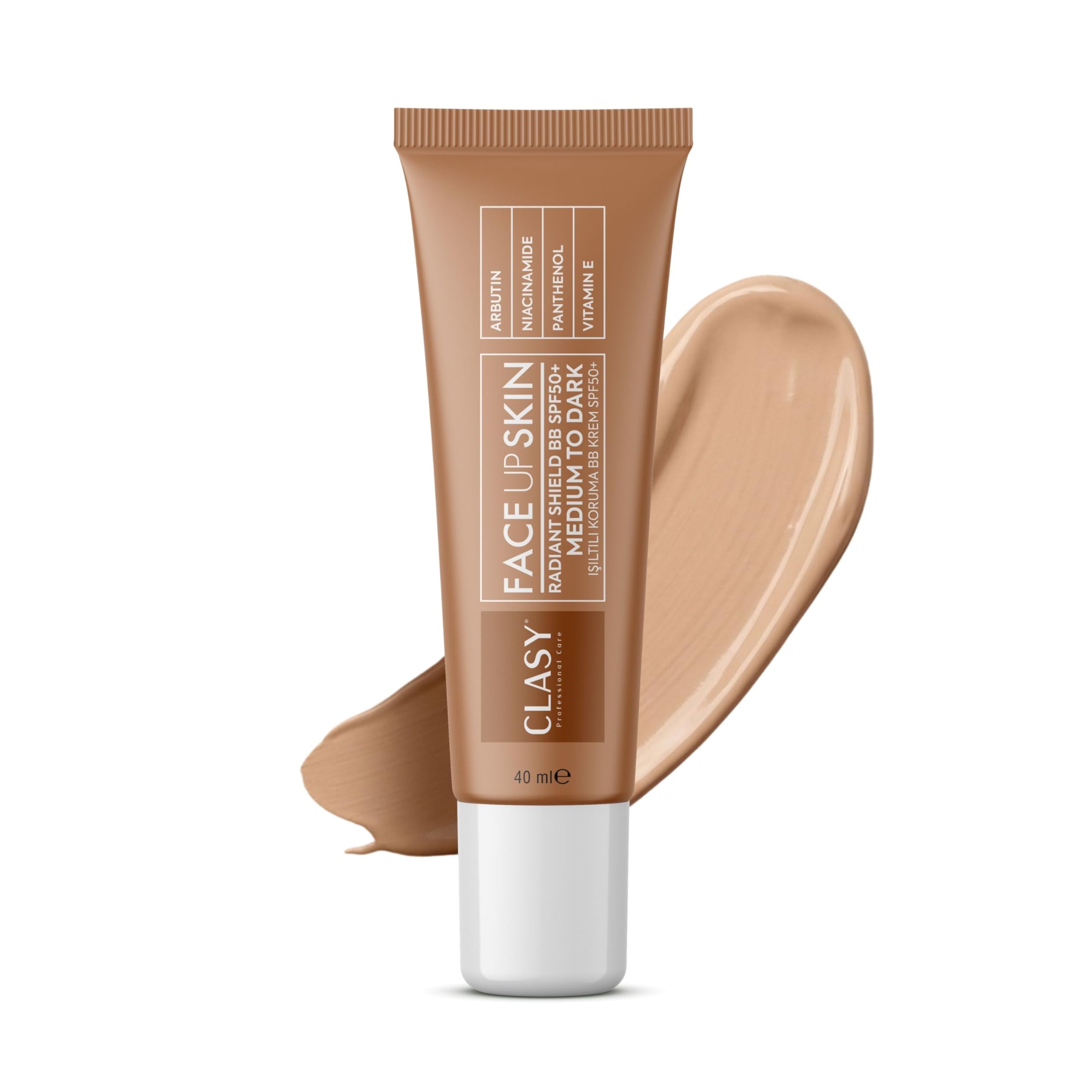 Clasy Care Face Up Skin Radiant Shield BB Krem SPF30 – Medium to Dark – Leke Karşıtı BB Krem Hiperpigmentasyon için Arbutin,%10 Niacinamid, Panthenol & E Vitamini ile – 40 ml (Medium to Dark)