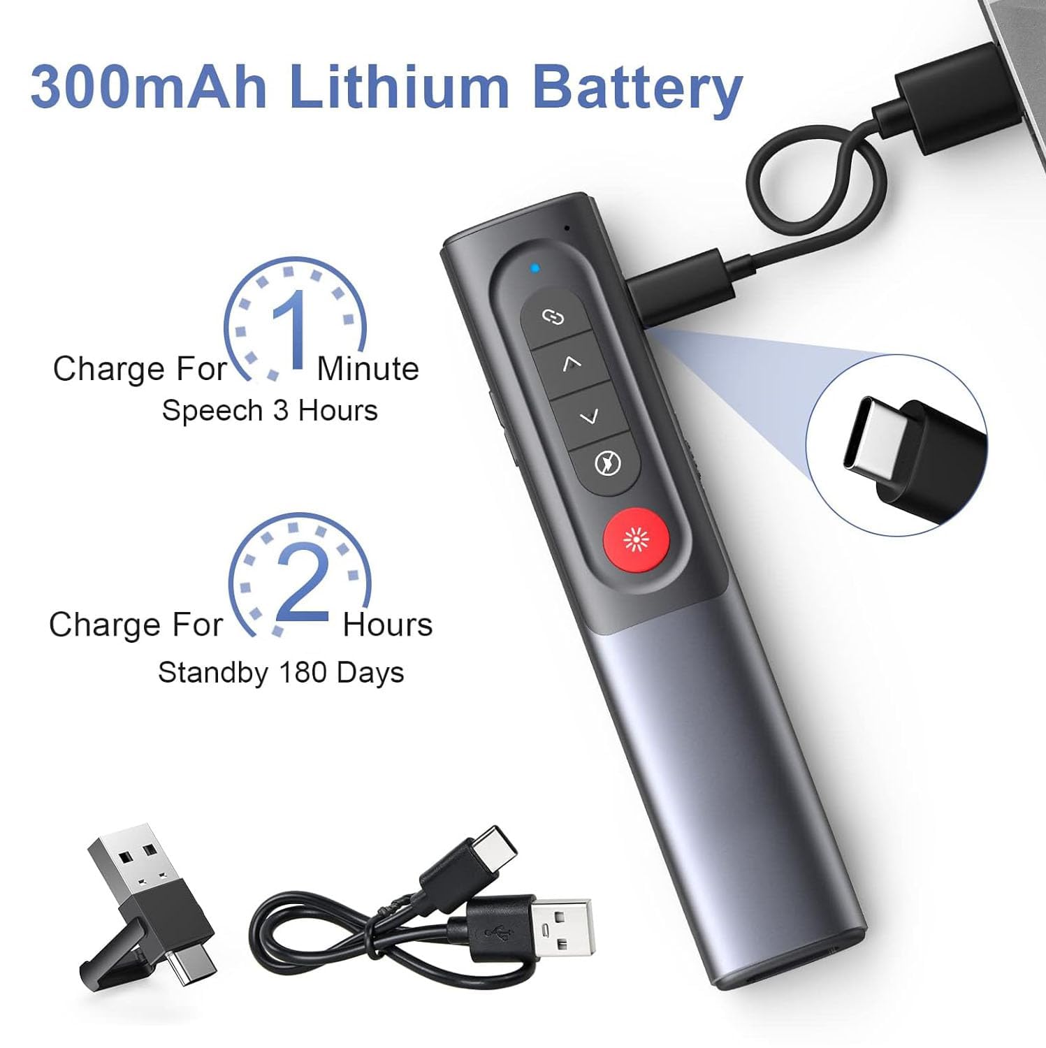 MOXYOY Presentation Clicker, Wireless Slide Remote, Rechargeable with Volume Control for PPT/Keynote - Image 4