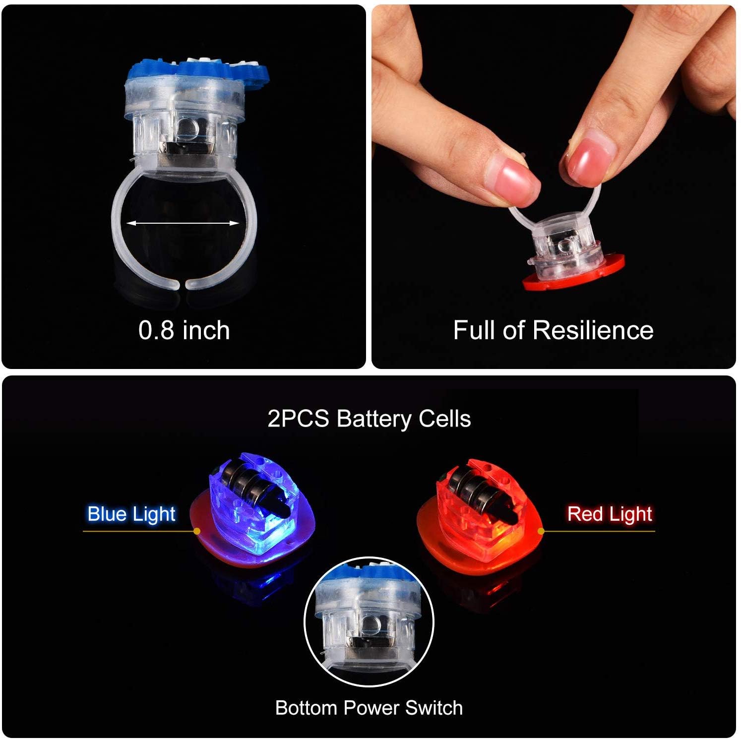 NOGBMEX Christmas Party Favors for Kids & Adults - 50pcs LED Light Up Ring Flash Finger Rings - Birthday & Christmas Decorations & Stocking Stuffers