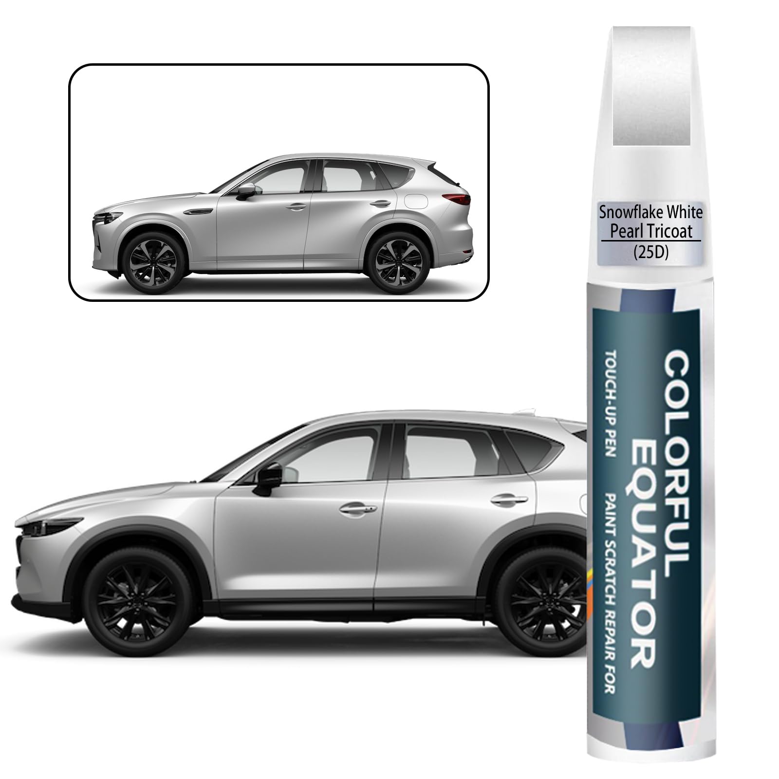 25D/26G Snowflake White Pearl Tricoat Touch Up Paint for Mazda, Car Paint Pen Scratch Repair Two-In-One Touch Up Paint, Premium Car Scratch Remover for Deep Scratches
