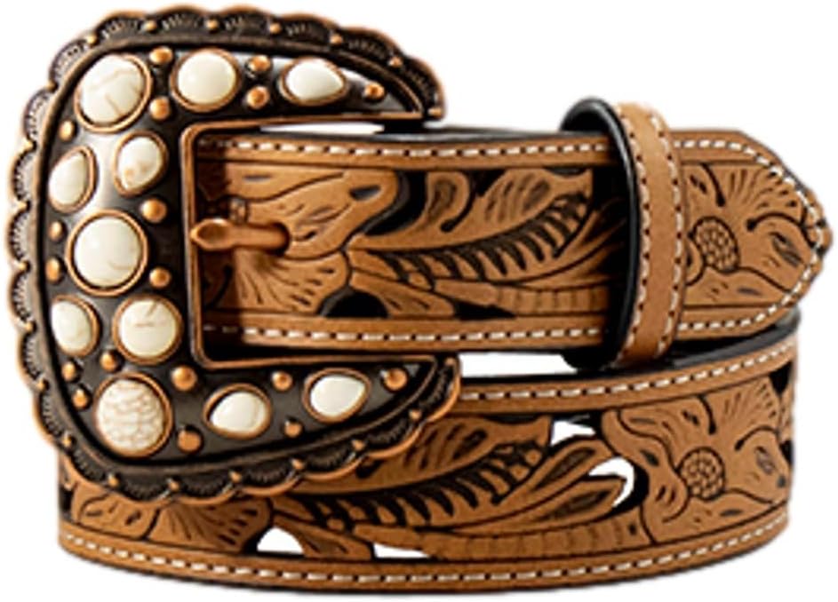 Angel Ranch Western Belt Girls Floral Filigree Inlay Tan D130004208