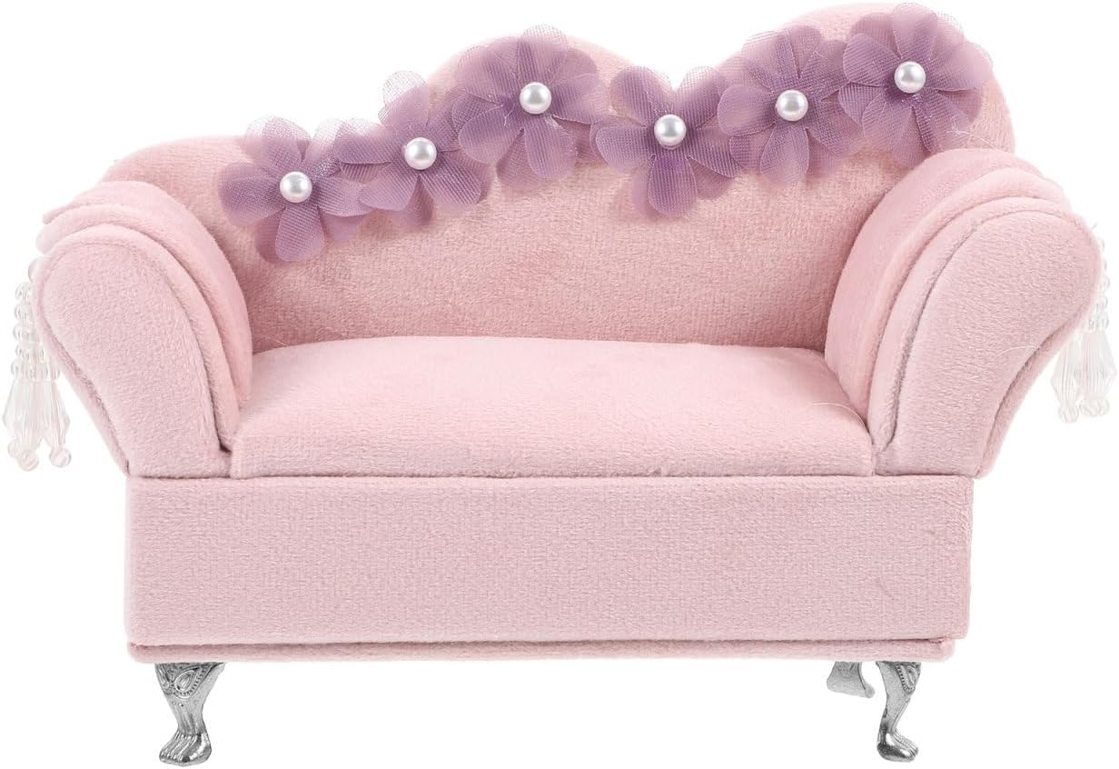 Healeved Purple Pearl Flower Jewelry Box Table Display Trinket Box Couch Organizer Decorative Jewelry Storage Case for Women Adult Dollhouse Furniture
