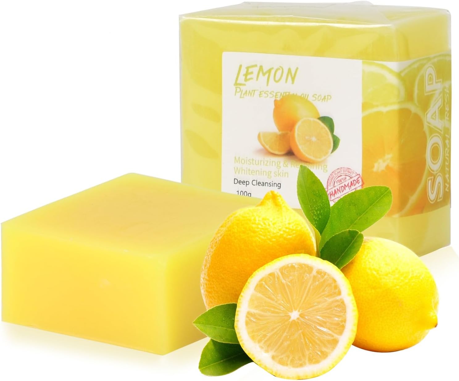 2 PCS Lemon Soap Bar, Natural Handmade, Organic Soap Bar 100g, Solid Soaps for Skin Hair Body Face Cleansing Bath Shower Wash