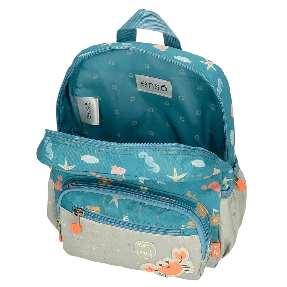 Enso Mr Crab, sac à dos pour enfants, sac à dos scolaire, en polyester, doubles roues pivotanti multidirectionnelles, multiples possibilités d'utilisation., blu, 23 x 28 x 10 cm, Zaino 28 + carrello