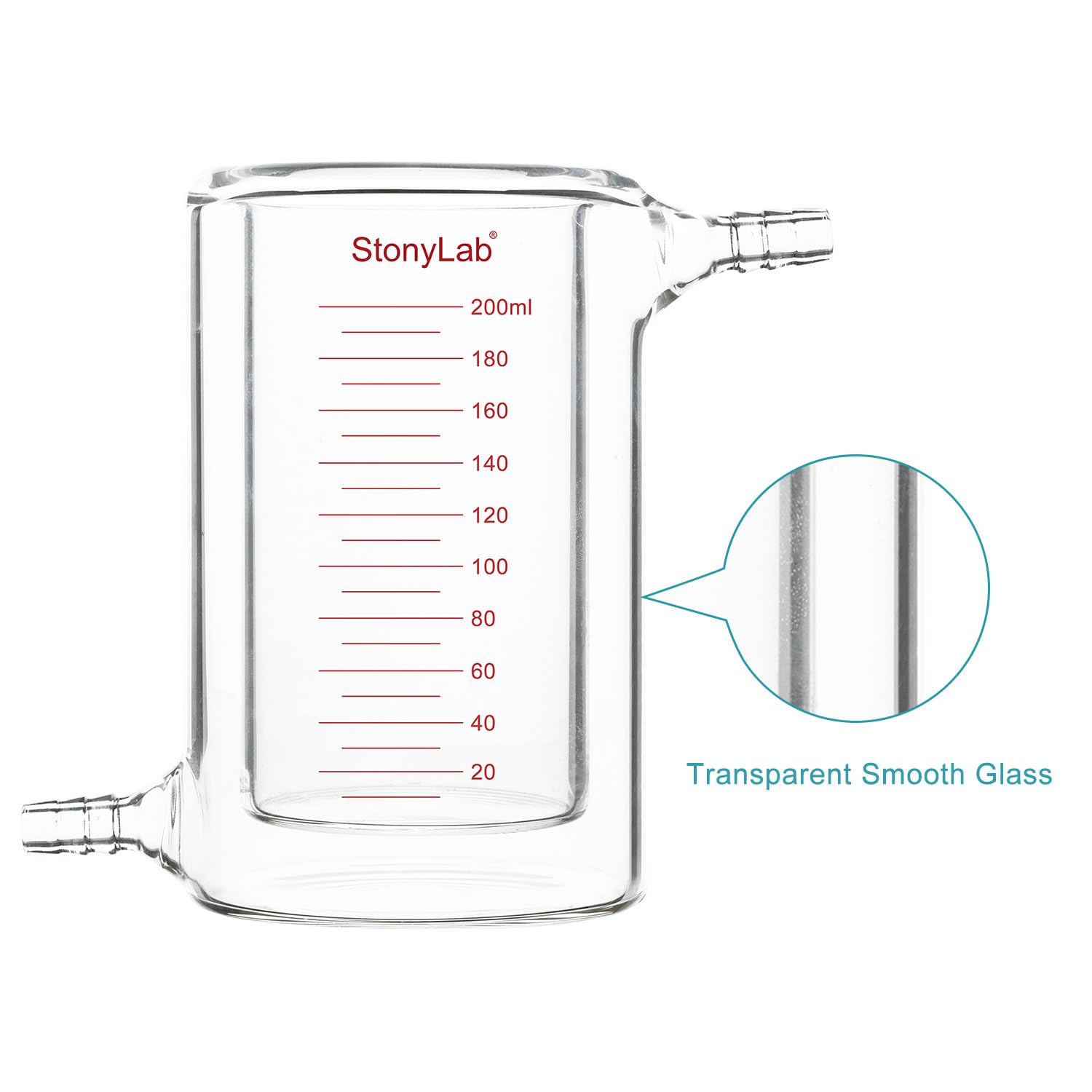 stonylab Becher a Doppia Parete in Vetro, 200 ml, Borosilicato Graduato, Fondo Piatto, Doppio Strato per Reazioni da Laboratorio