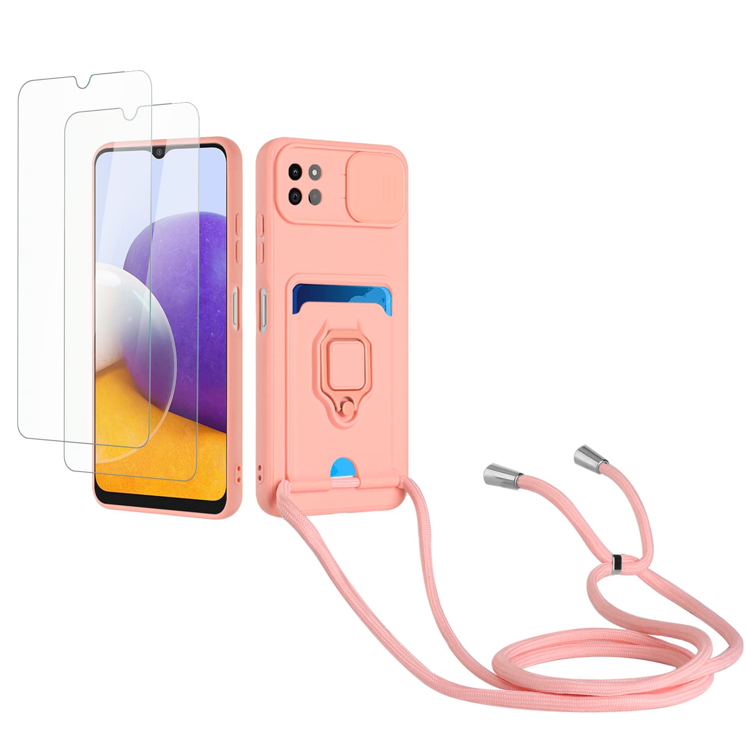 Kaslly Funda con Cuerda para Samsung Galaxy A35+[2 Pack Protector Pantalla],Case con Ranura para Tarjetas,Cubierta de Cámara Deslizante Proteger,Doble Cara Protección-Negro — view 73