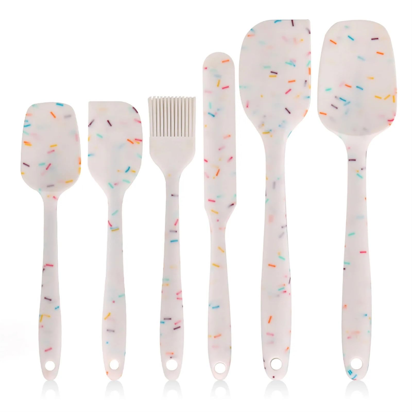 AOEGBY Silicone Spatula 6 Pieces Silicone Spatula Set Non Stick Heat Resistant Spatulas Turner For Cooking Baking Mixing Bak Silicone Spatula Set (Color : Colorful white)