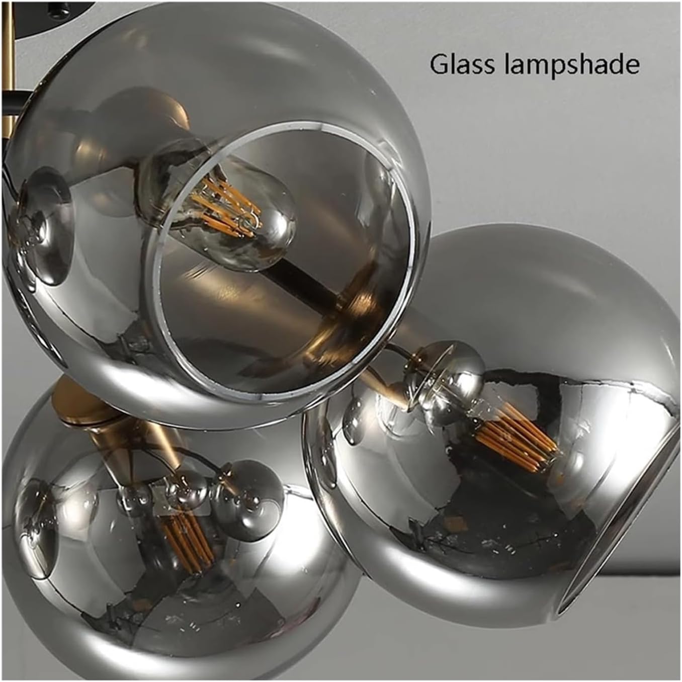Mid Century Modern Clear Globe Semi Flush Mount Ceiling Light Fixture Vintage Industrial Black Gold Lighting Fixture 6 Lights Smoke Grey Glass Ceiling Lamp Suitable for Bedroom, Kitchen, Dining Room (
