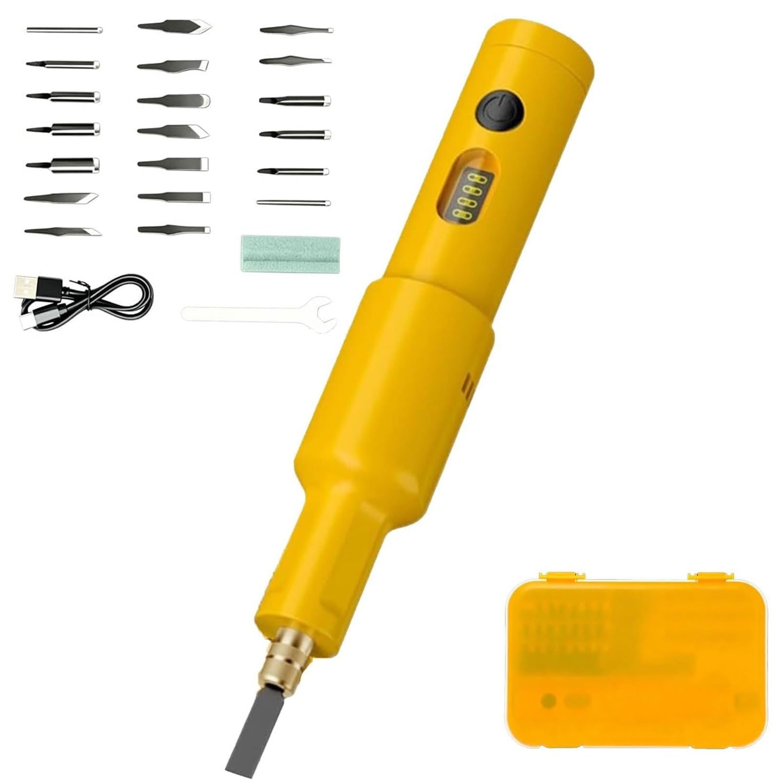 Juego de cinceles for tallar eléctrico,cortador de madera portátil recargable de mano con 20 cuchillas reemplazables,herramienta cincel de grabado,for carpintería,escultura yeso DIY(Yellow)