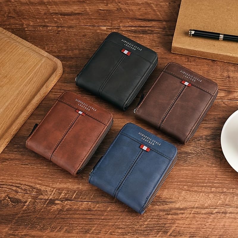 1pc Stylish Short PU Leather Wallet For Men, With Zipper Coin Pocket, Featuring A Multi-functional Patchwork Design With Multiple Card Slots3