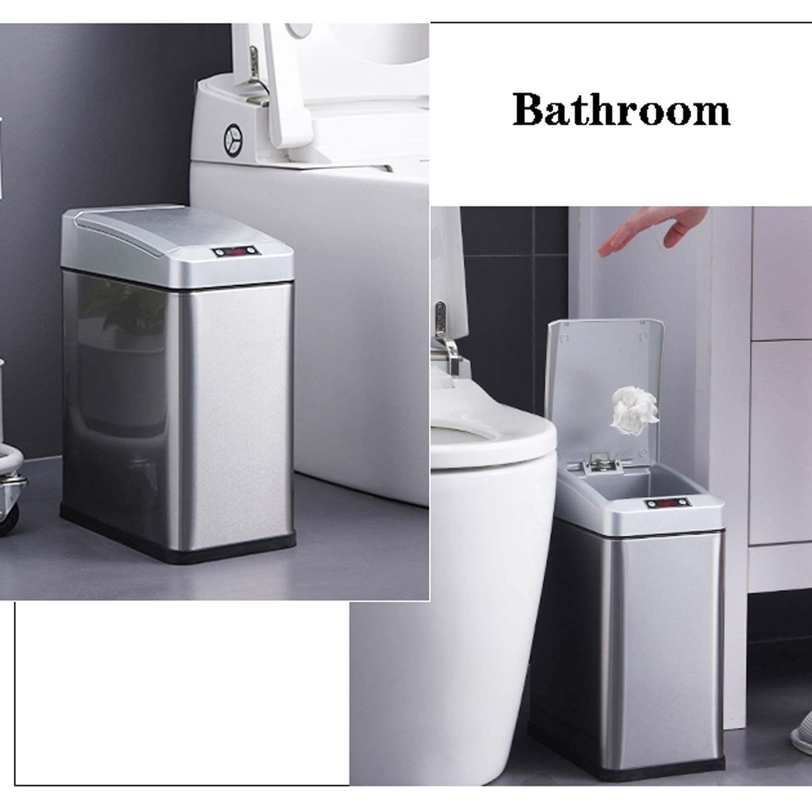 Papelera De Inducción Simple para Interiores, con Tapa, para El Hogar, Ideal para Sala De Estar Y Cocina, Color Plateado, 10 L