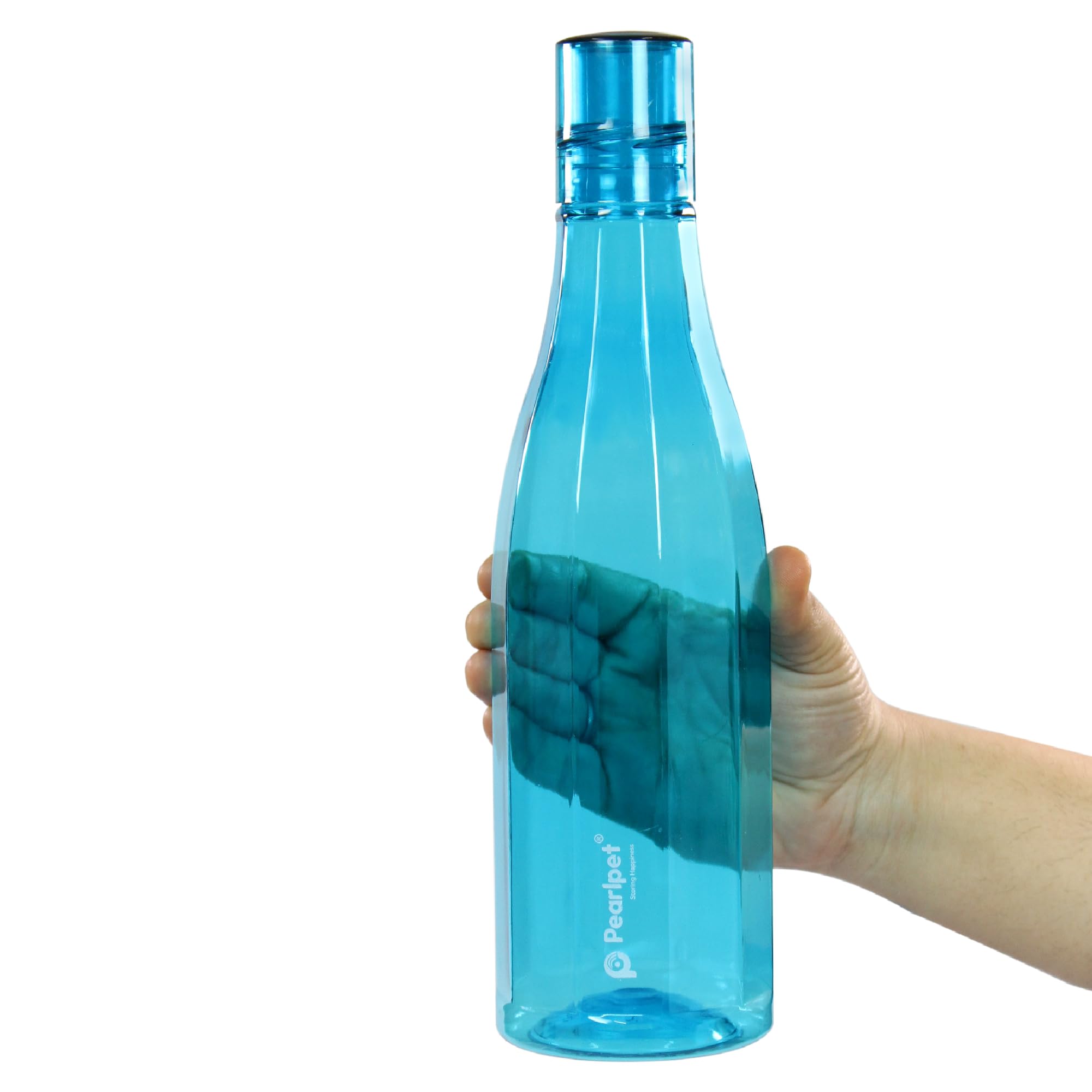 PEARLPET Azzure Wasserflasche für Zuhause, auslaufsichere Flaschen für den Kühlschrank, BPA-frei, lebensmittelecht, Kunststoff, 6 Stück, je 1000 ml, Blau