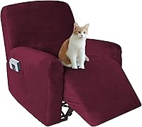 Vista 19 de 4 fundas de terciopelo para sofá reclinable, fundas elásticas para sofá reclinable de un solo asiento con bolsillo lateral, funda para asientos