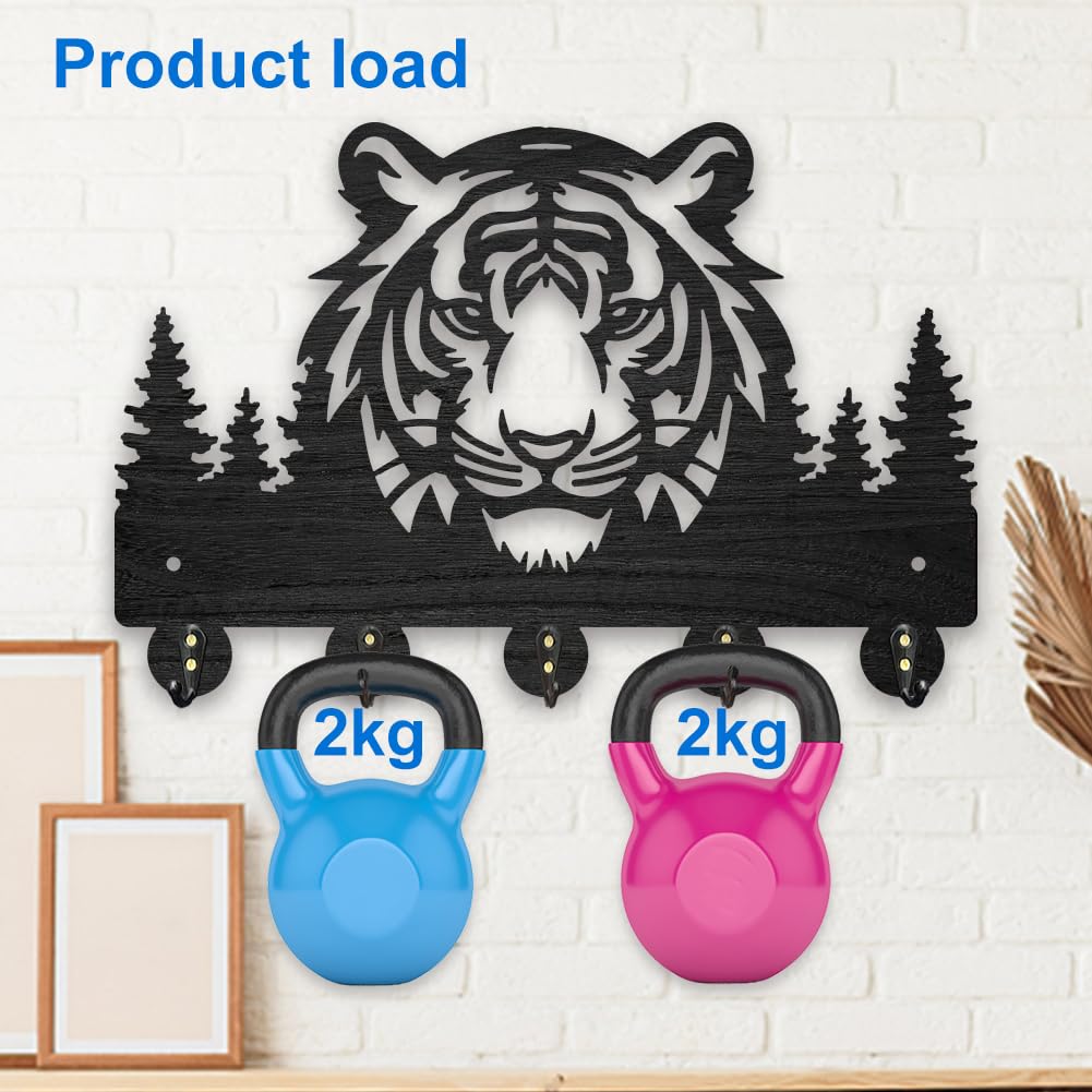 Porte-clés Mural Viking En Bois - 30x20 Cm, 5 Crochets En Alliage, Pour Entrée, Bureau Ou Décoration (noir) - 3
