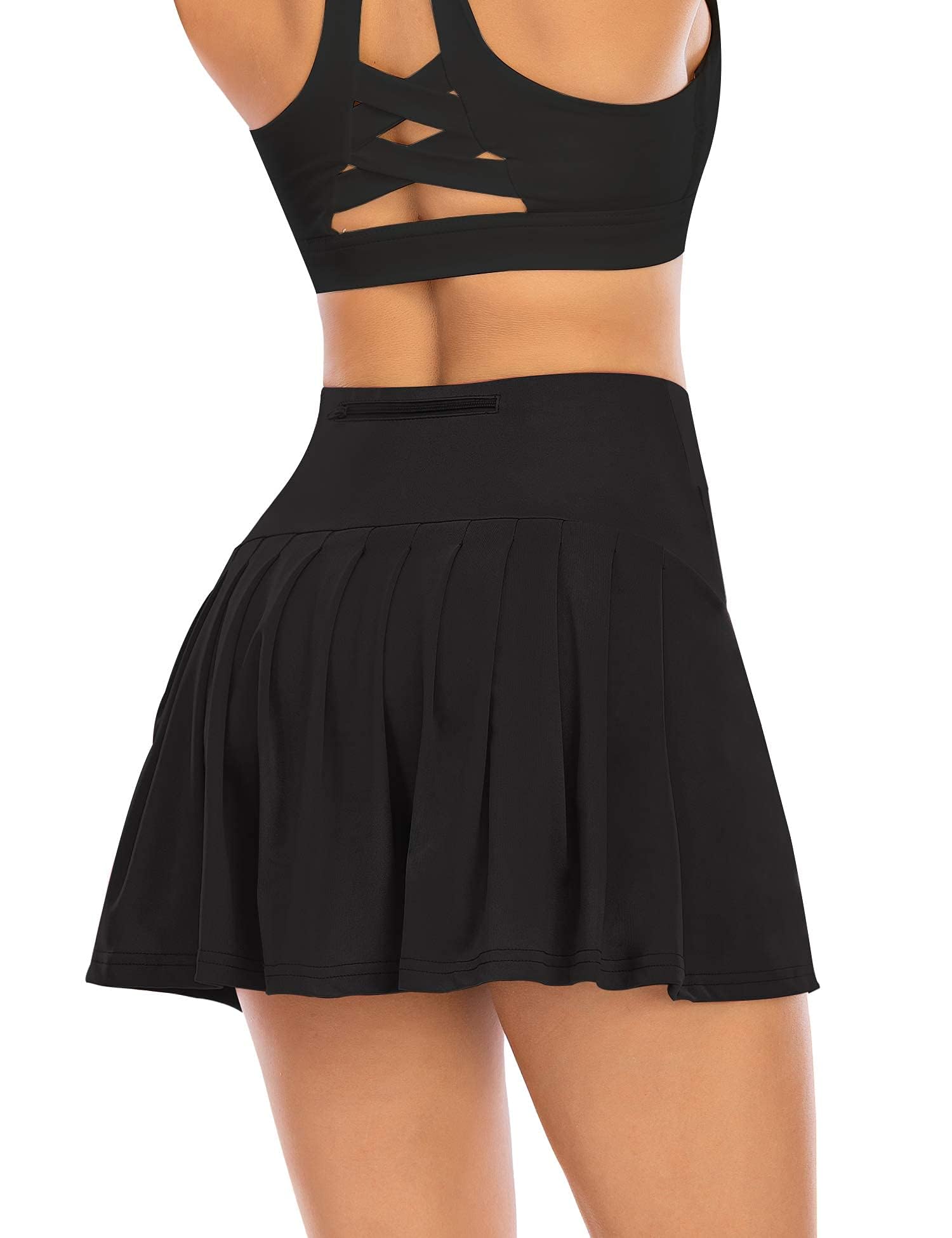 Anti-wrinkle Pleated Plaid Skirt, High Waist Mini Skirt, Pleated Skirt for Girls with Comfort Elastic,Women's Girls High Waist Pleated Tennis Skirt School A-Line Crockery Lined Shorts (Black)