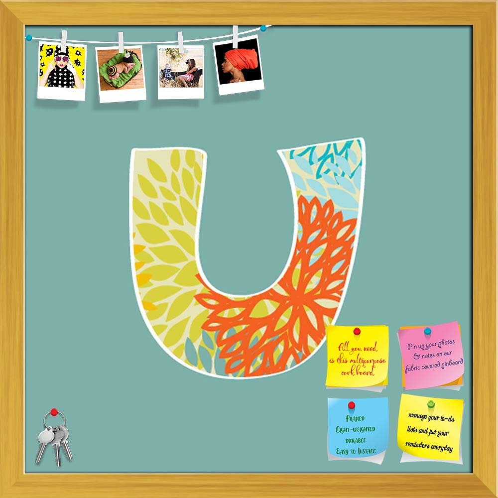ArtzFolio Floral Letter U | Bulletin Board Notice Pin Board | Vision Soft Board Combo with Thumb Push Pins & Sticky Notes | Golden Frame | 12 x 12 inch (30 x 30 cms)-image-44