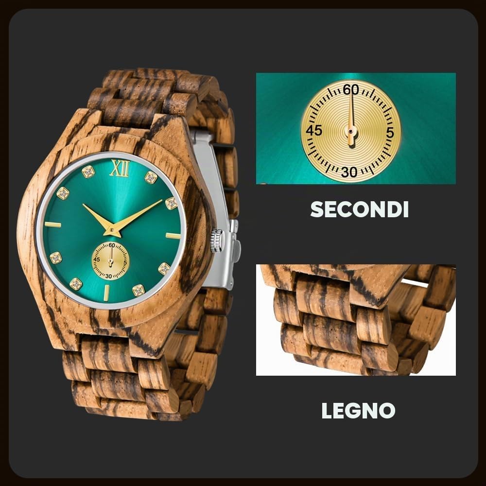 Tiong Orologio da uomo in legno di bambù Invertito Geometrico Orologio analogico al quarzo per uomini Orologi in legno fatti a mano, Wq1242-marrone, Retrò