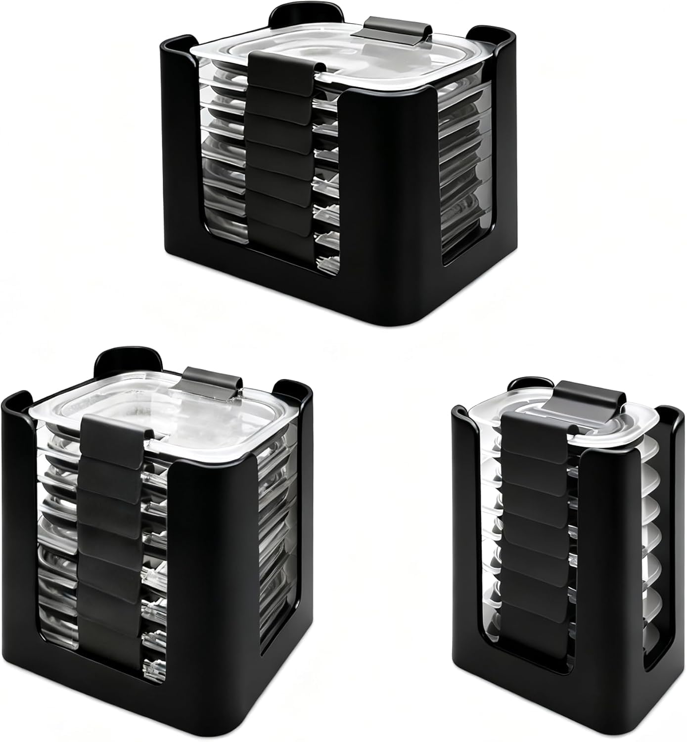 VUNDO Lid Organizer for Rubbermaid Brilliances nap-on lids Kitchen Cabinet Storage - Holds 24 Lids for 4.7 Cup, 3.2 Cup, 1.3 Cup & 0.5 Cup Containers - Black (Set of 3)