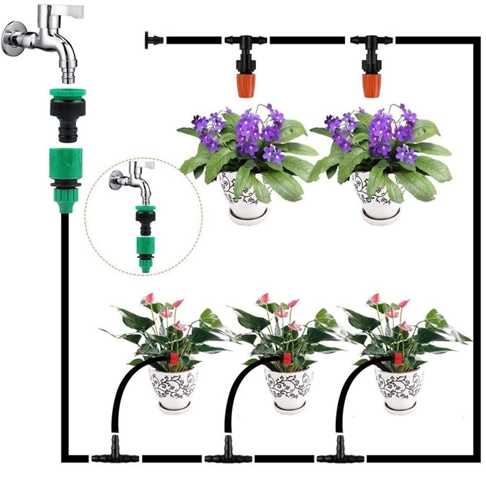 Equipos de riego automático Kits de Herramientas de riego Sistema de riego automático por Goteo 15M Manguera de jardín Planta de riego por Goteo de reparación con goteros Ajustables