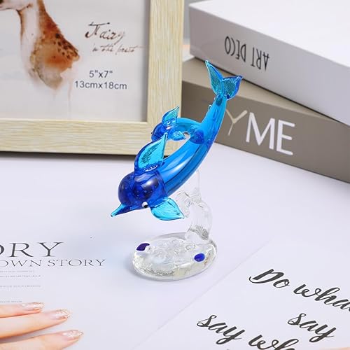 Miniatura 7 de NOLITOY Figura de delfín de cristal, escultura animal de mar, estatua de pisapapeles azul para decoración de escritorio de oficina en casa