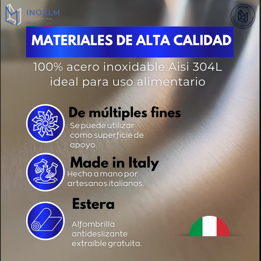 INOXLM Tabla de cortar, superficie de trabajo de acero inoxidable, varios tamaños, para amasar, para cocina, bar, restaurante (80 x 50, borde de 2 cm)