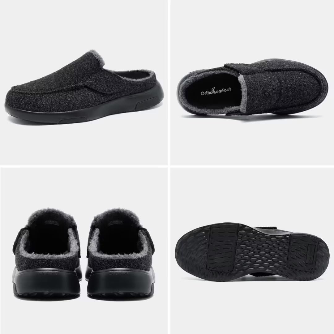 OrthoComfoot Men's Orthopedic Slippers Walking Shoes with Arch Support: Slip On Loafers for Plantar Fasciitis, Casual Flat Feet Hook and Loop Mule Clogs for Foot and Heel Pain Relief - Image 5