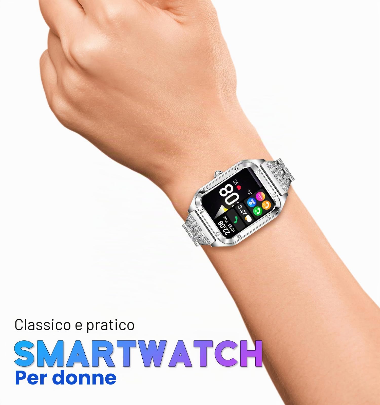 Smart Watch da donna, 1,59 pollici, Full Touch, Smartwatch da donna con monitoraggio della salute femminile, fitness tracker cardiofrequenzimetro (Argento pieno)