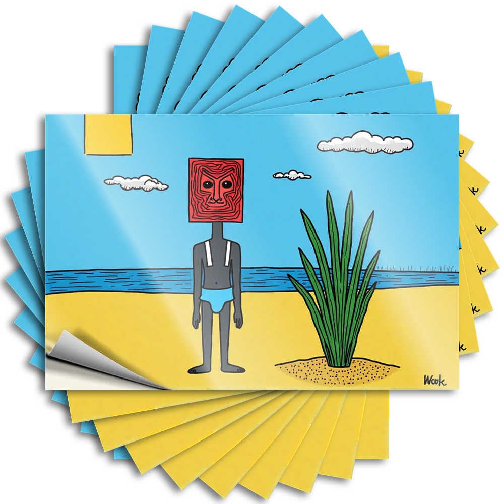 Decal Stuff Darts Square Bumper Abstract Figure with Red Head On Yellow Beach - Scratch Resistant Stickers(8X12CM)