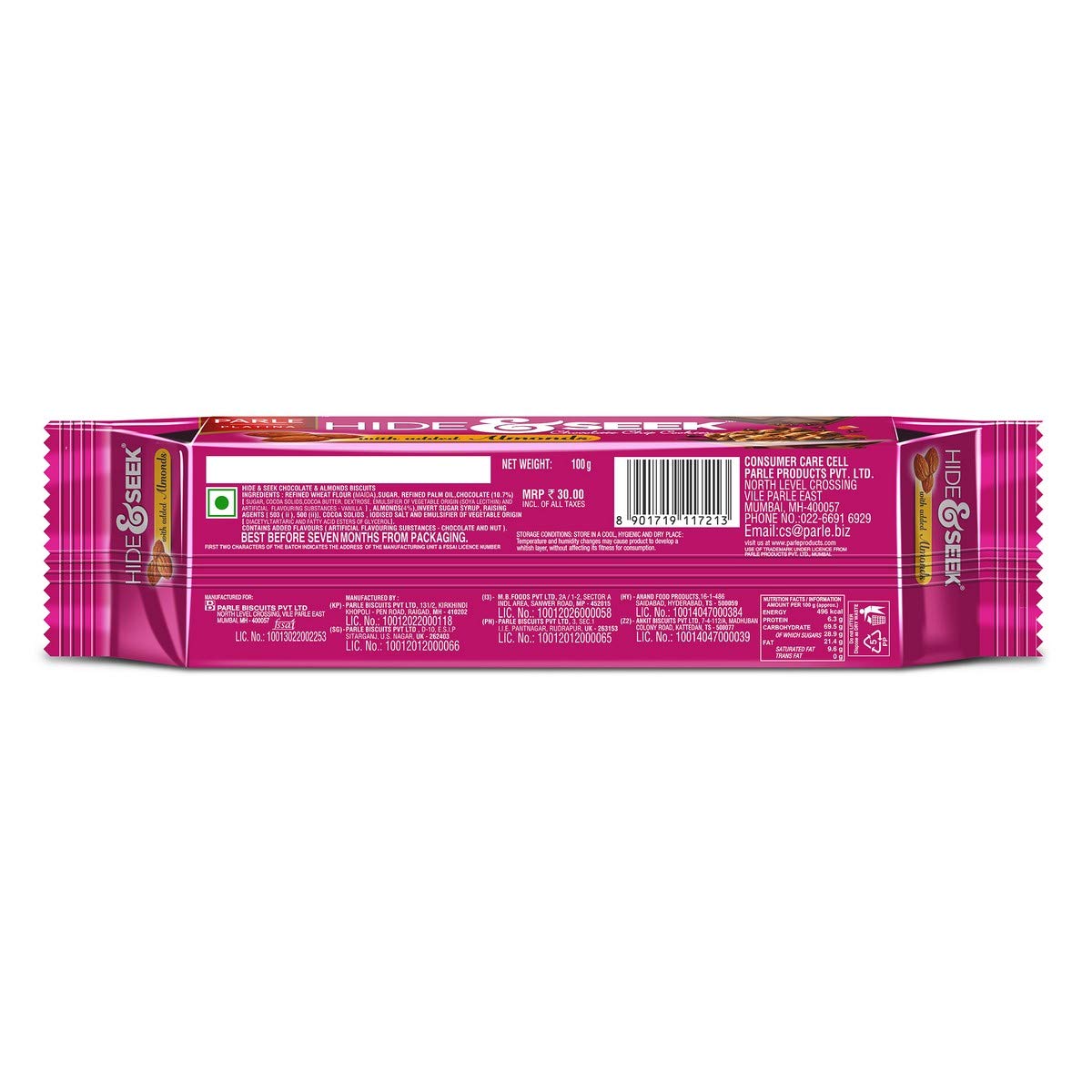 Vtelor Parle Hide & Seek Chocolate & Almonds, 100 Grams. - Image 2 thumbnail