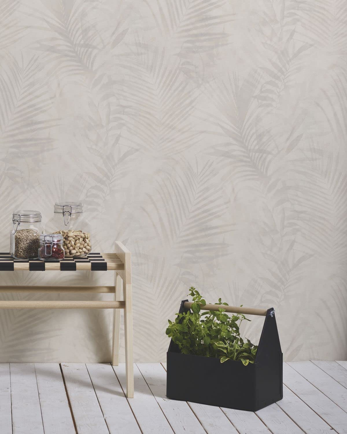 Sanders & Sanders papel pintado hojas de palmera beige crema 53 cm x 10.05 m